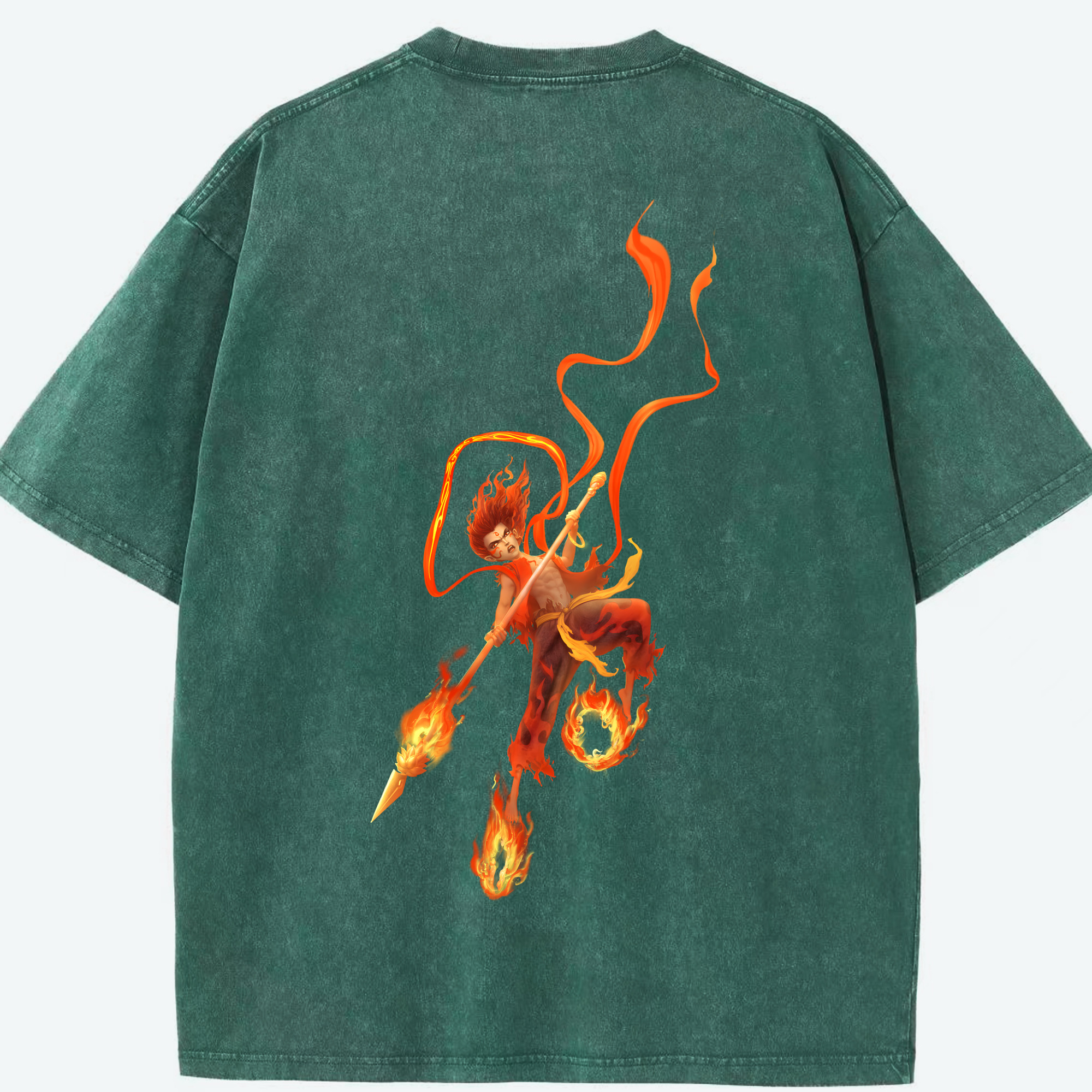 （画像用） Ne Zha 2 ナタ 魔童の大暴れ 綿100% ヴィンテージ風 半袖Tシャツ（背面プリント）
